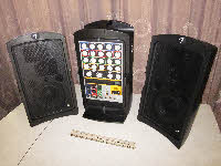 Photograph of 
Fender Passport PD150+ amplifier and speakers separated.